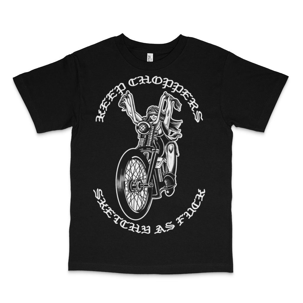 “Sketchy as F*ck” Chopper Girl Tee – Built to Barely Hold Together